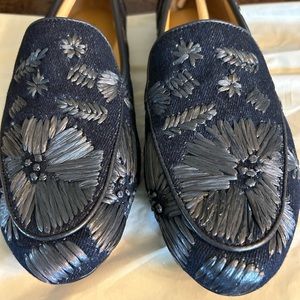 Size 8M Navy Raffia loafers